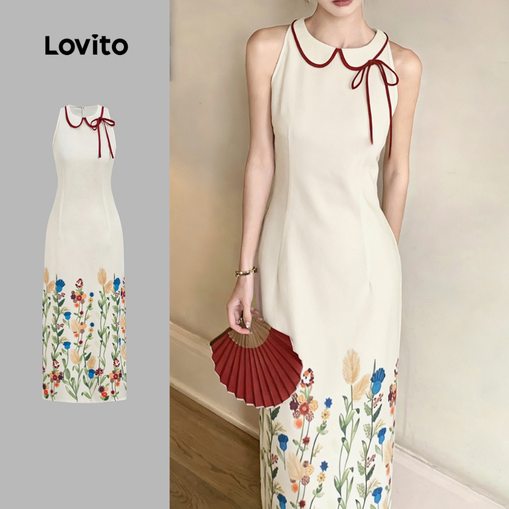Lovito Padrão de Vestido Vintage Colorblock Vestido Primavera/verão para Mulheres. L171ED1048