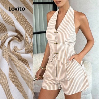 (Lovito x Ana) Casual Conjunto Blusa Calça Primavera/verão Calça Marrom Para Mulheres LBL30237