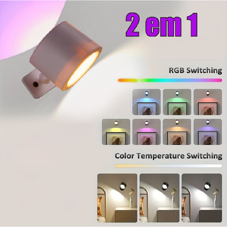 Lâmpada De Cabeceira Recarregável Magnetica 360  Luminária Por Do Sol Luz 2 em 1 Para Quarto Corredor USB LED