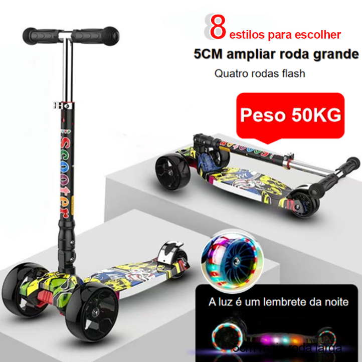 Patinete infantil 4 rodas com led ajustável scooter dobrável menino menina Presente para Crianças em Oferta na Shopee