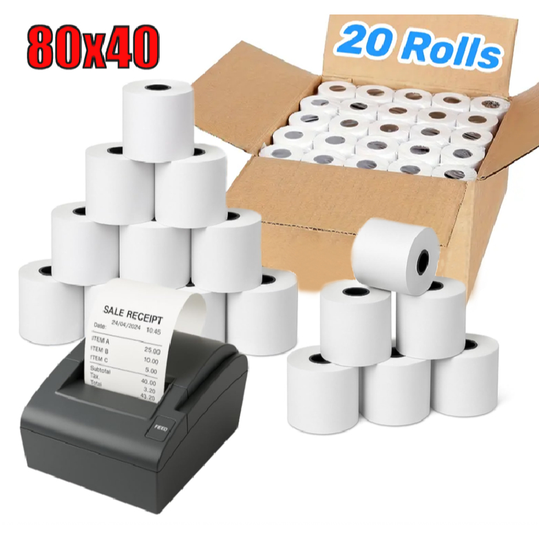 Kit 20pcs Bobina 80x40 Para Impressora Térmica De Cupom Branca