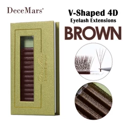 Extensões De Cílios Marrons 4D Em Forma De V DeceMars 12 Fileiras/Bandeja