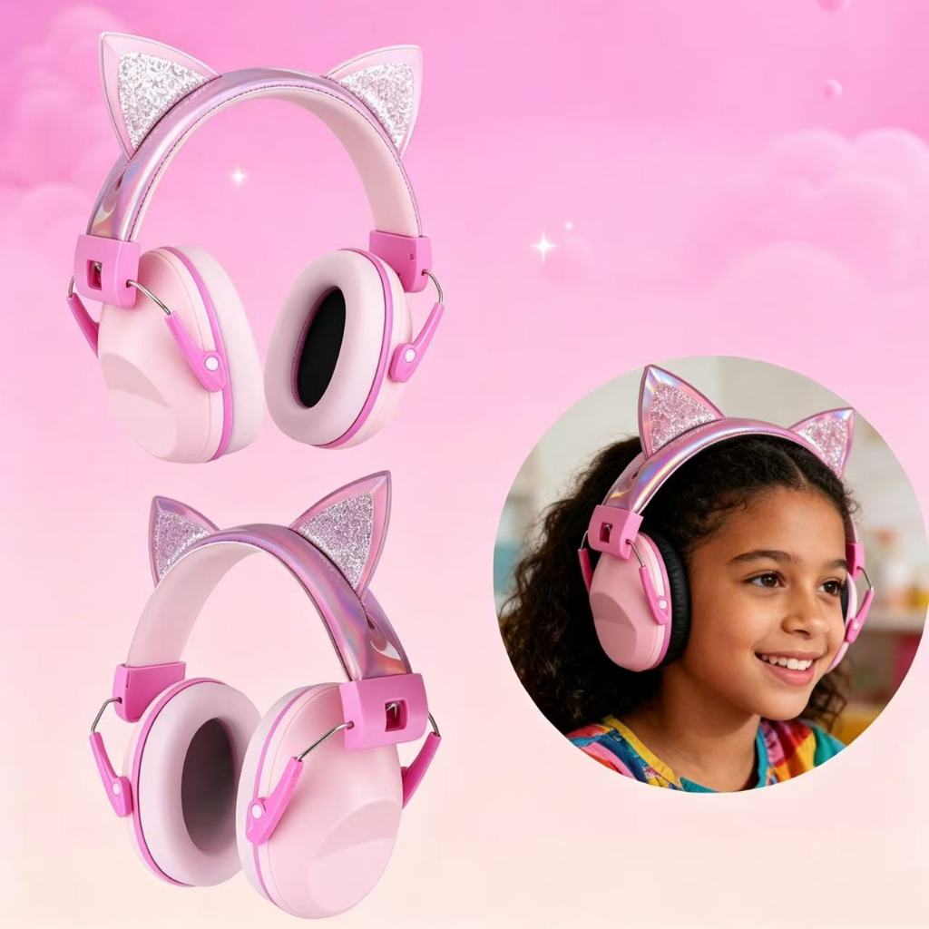 28DB Abafadores  De Ouvido Infantil Com Orelha De Gato Anti-Ruído Protetor Auricular Ajustável Para  Crianças
