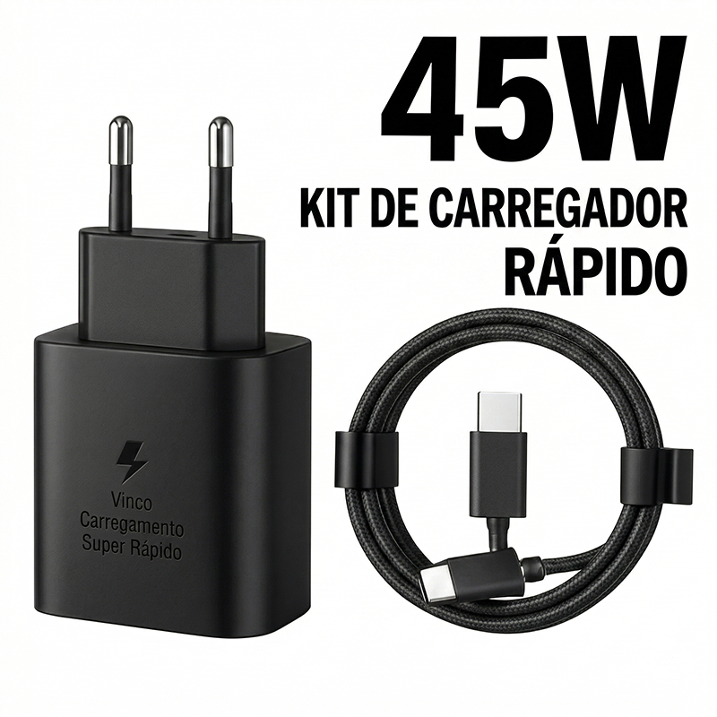 Kit Carregador de Celular Conjunto De Carregador Super Rápido PD De 45 W , USB C Com Cabo Trançado Para Fonte Tipo C