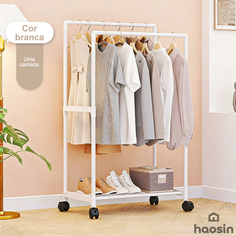 Cabideiro De Chão Com Sapateira, Feito De Aço Carbono, Com Estrutura De Aço Removível.