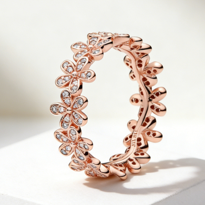 Anel feminino de ouro rosa de alta qualidade S925, elegante anel requintado de diamante Daisy Pavé, presente para namora