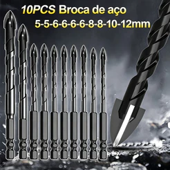 Kit 10 Brocas de carboneto Triangular Titânio Profissionais Para Fura Tudo 3/16-1/2