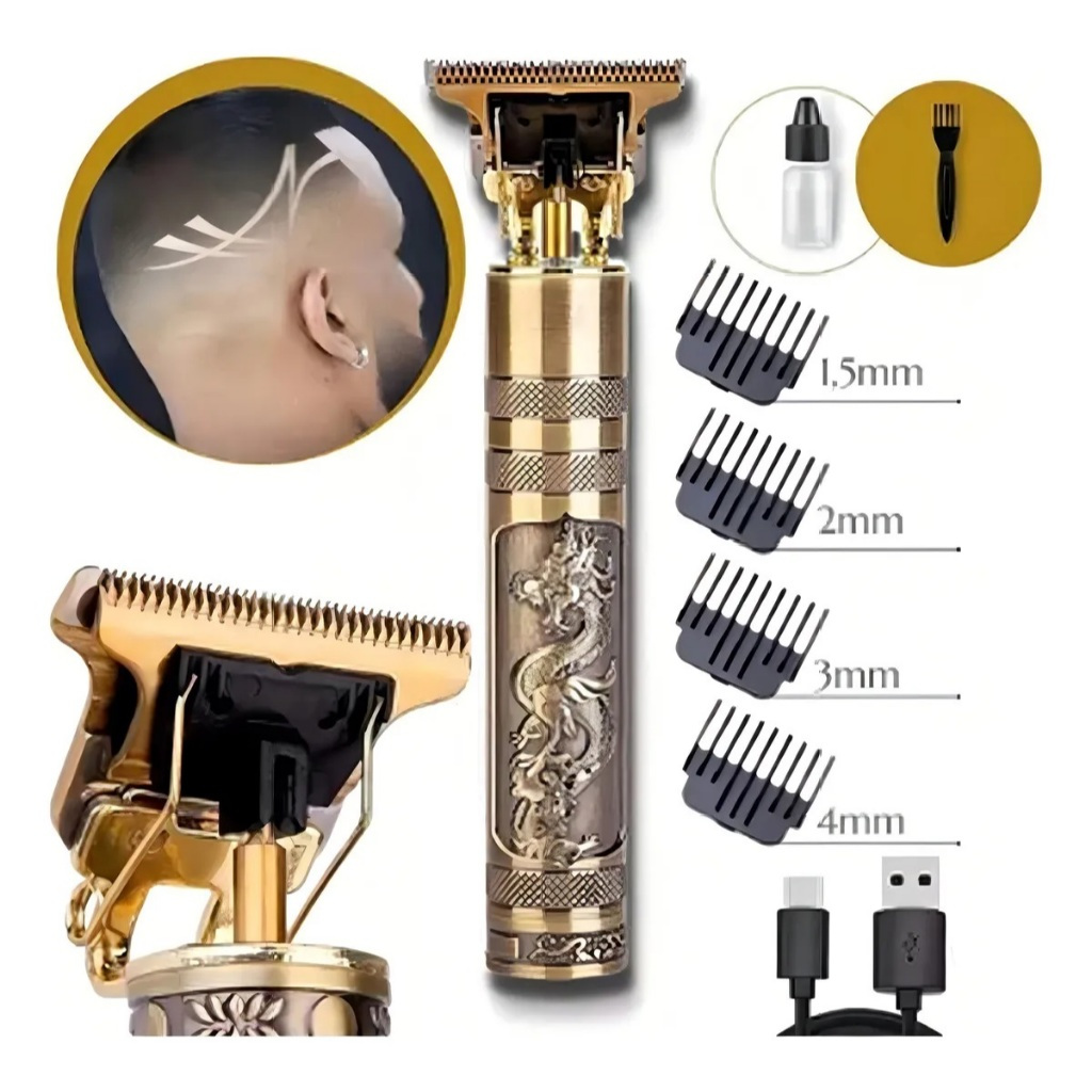 Aparador de Barba e Cabelo Profissional Recarregável USB com Lâmina T Precision,Corte de cabelo