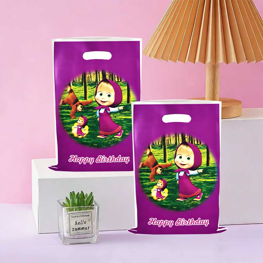 10-40 Pçs Dos Desenhos Animados Masha E O Urso Festa Goodie Sacos De Plástico Para Crianças De Aniversário Favores , Emb