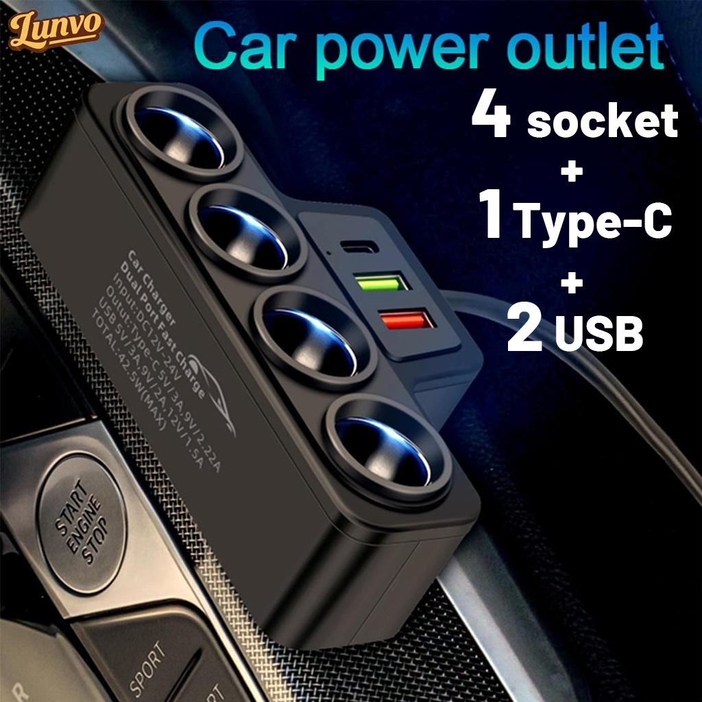 Adaptador De Isqueiro De Carro 120W 4 Em 1 12V/24V Tomada USB