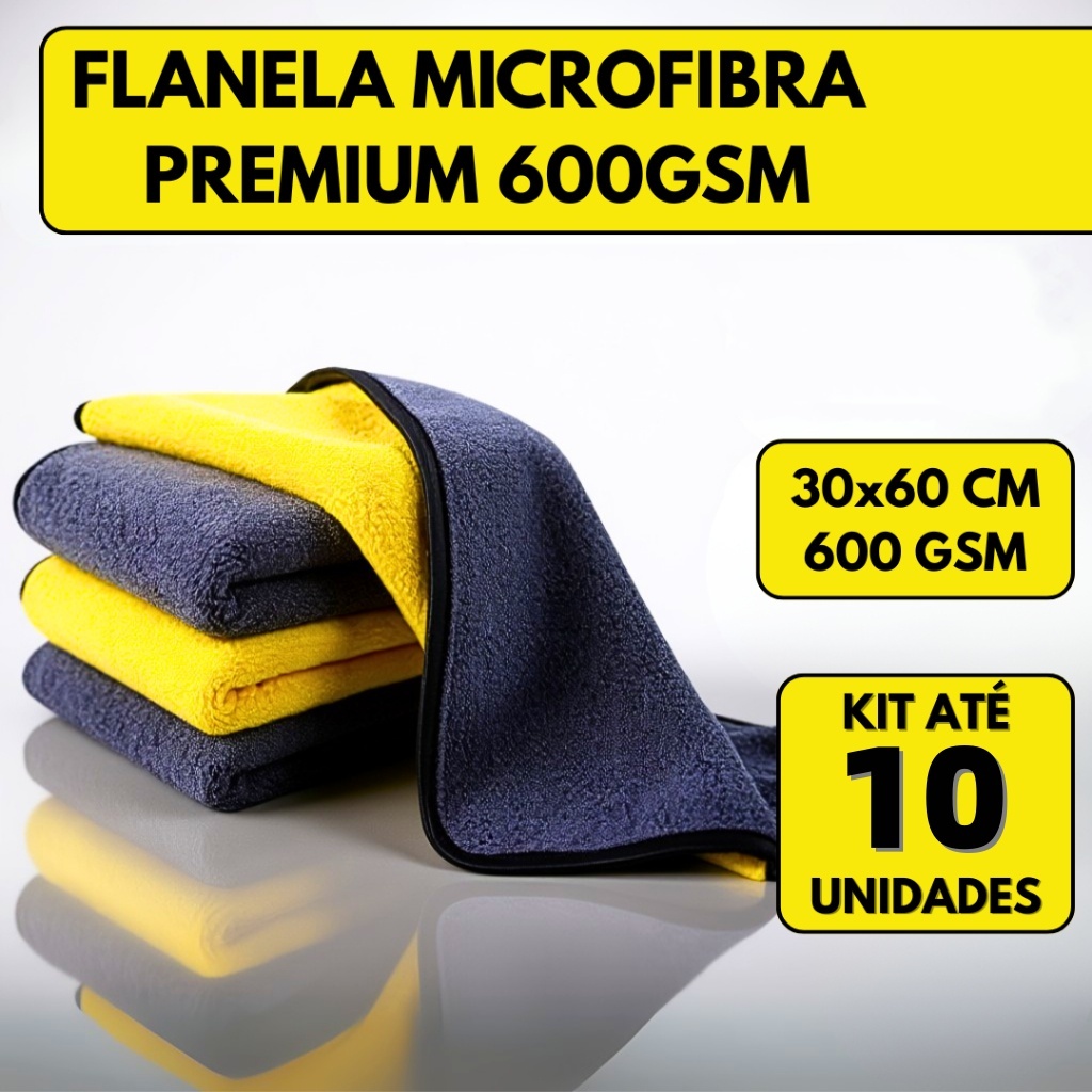 Kit 10 Pano Flanela Microfibra Automotiva 600GSM Premium Para Lavagem polimento de Carro 30*60cm