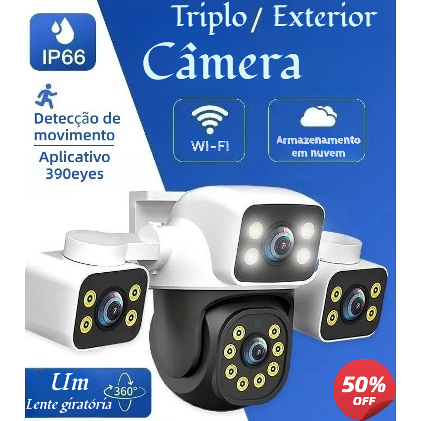 Câmera De Segurança Sem Fio WiFi Com zoom De Lente Tripla Externa De 3 Lentes E 12MP Para Uso Doméstico , Compatível ONV