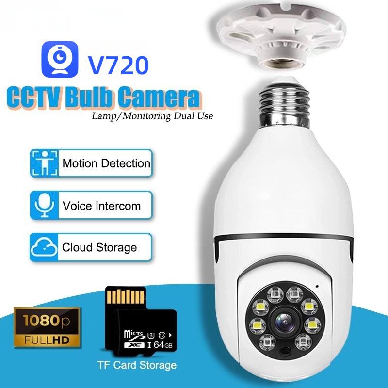 Câmera De Lâmpada CCTV V720 WiFi Sem Fio Conectado À Segurança Inteligente Cellphon 1080P