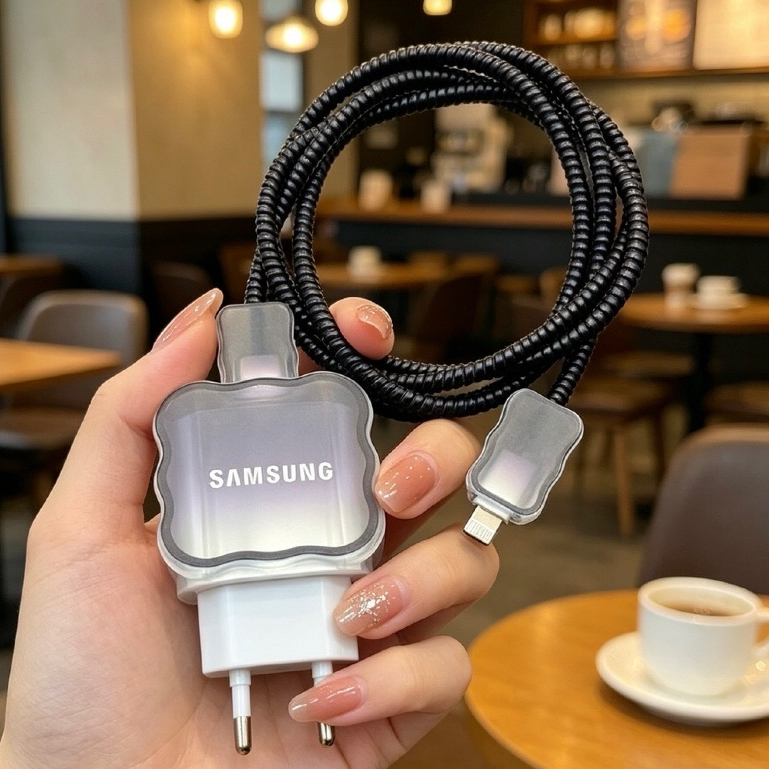 A Capa Protetora Do Carregador Samsung 25W Evita Danos Ao Cabo E Estende Vida Útil