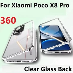 360 Caso Completo Para Redmi turbo 5 4 Pro Max 5G Poco x8 x7 F7 Dupla Face Ímã Adsorção Metal Temperamento Vidro Telefon