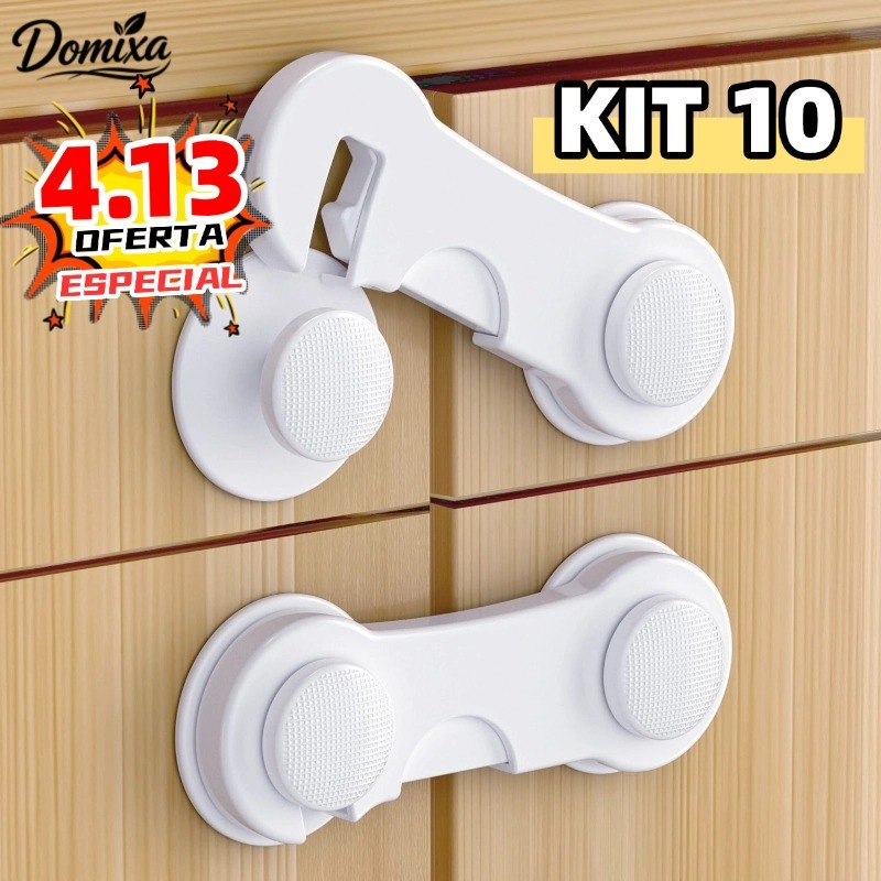 Kit de trava de segurança para porta de gaveta e armário para bebês 10 - Cores simples disponíveis