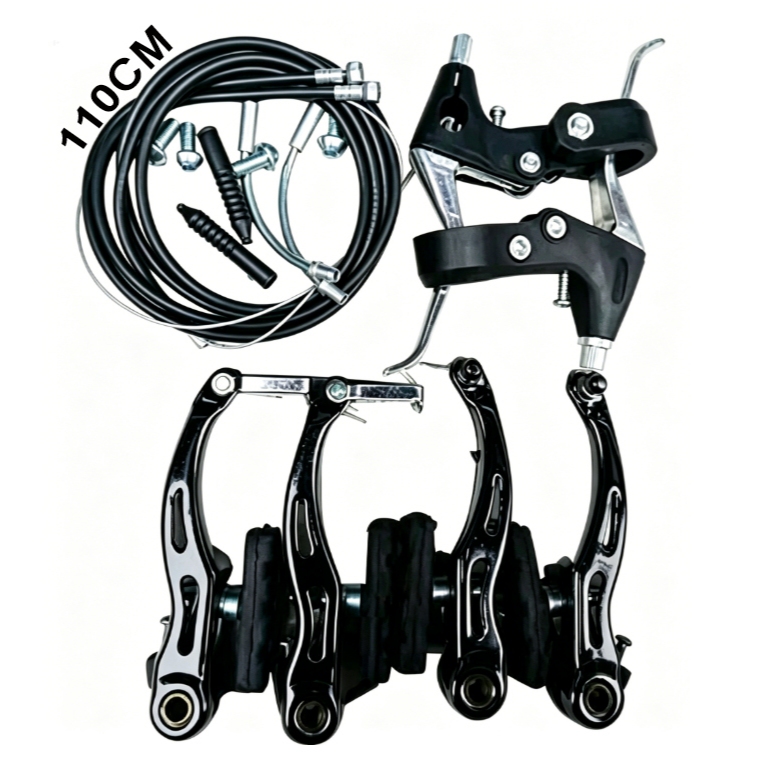 Kit Par De Freio V Brake De Aluminio Tipo Logan Com Manetes Preto Completo Para Bicicleta
