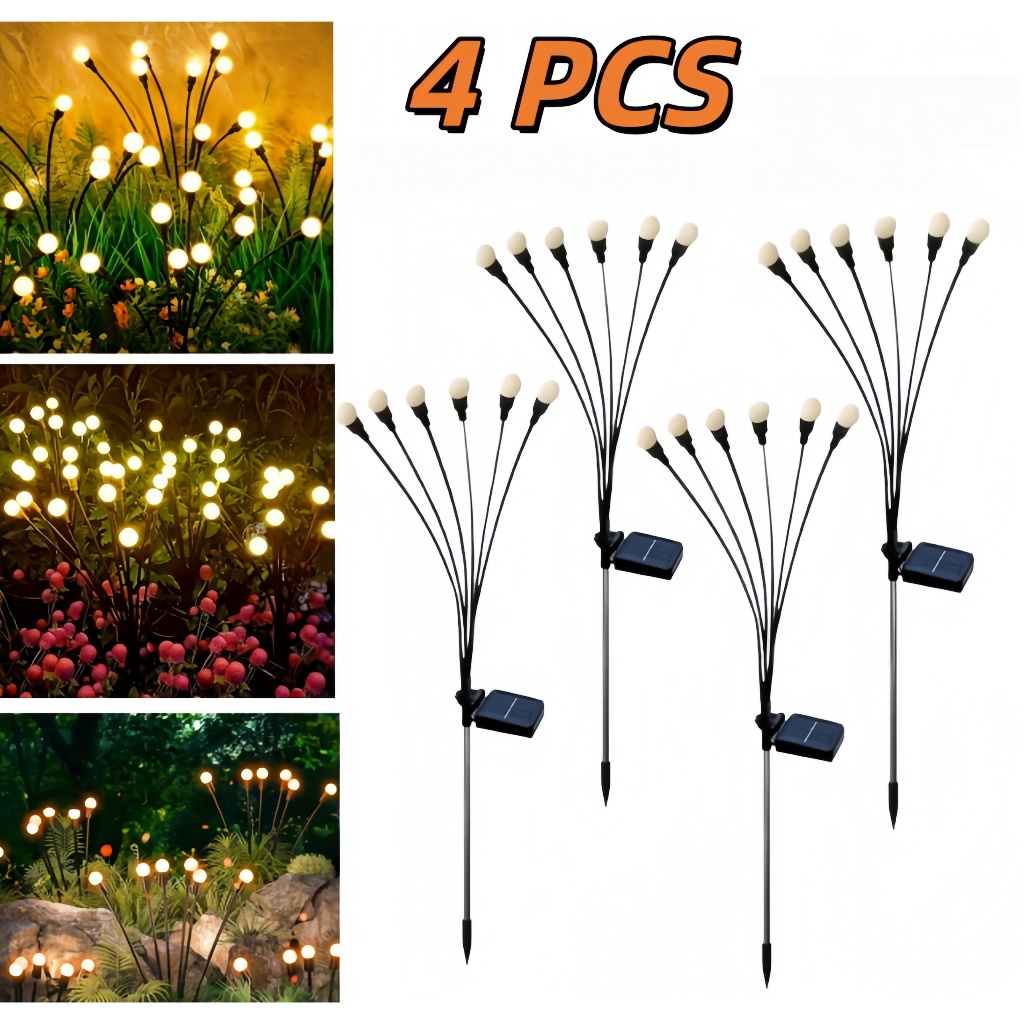 Kit 4 Luminaria De Jardim Em Forma De Vagalume Placa Solar Espeto Luz Led Decoração