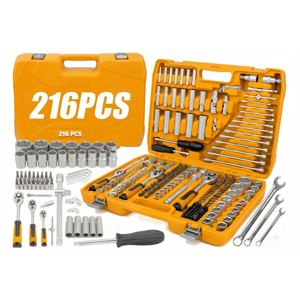 Jogo Soquetes Catracas Ferramentas Kit Chave 61-216 Peças Completa Oficina Master Maleta