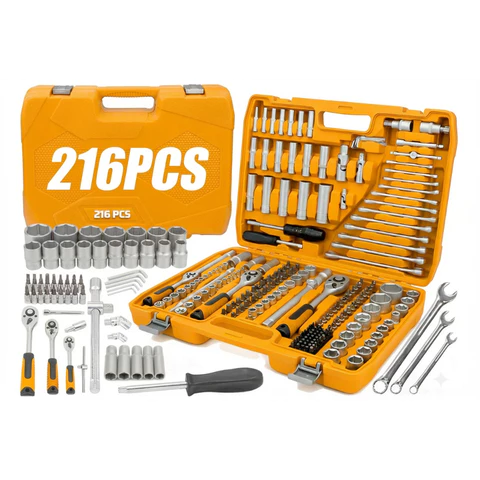Jogo Soquetes Catracas Ferramentas Kit Chave 61-216 Peças Completa Oficina Master Maleta