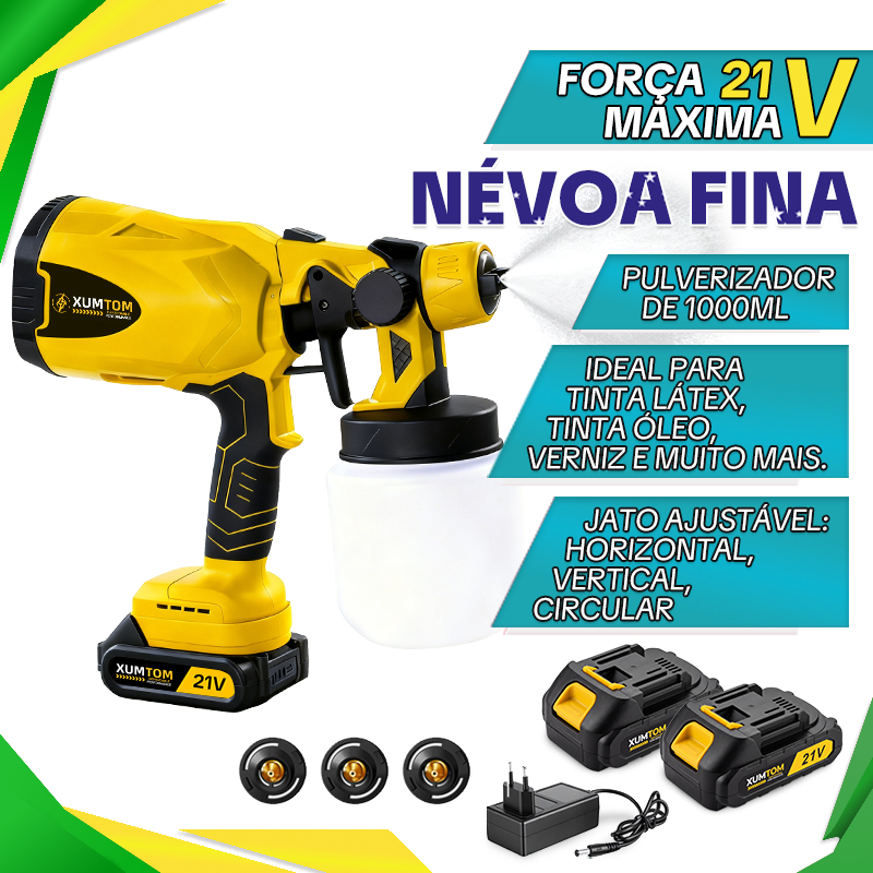 Pistola de Pintura Elétrica 21V Pulverizador elétrico de tinta Profissional Com 2 Baterias 21V Pulverizador 1000ml