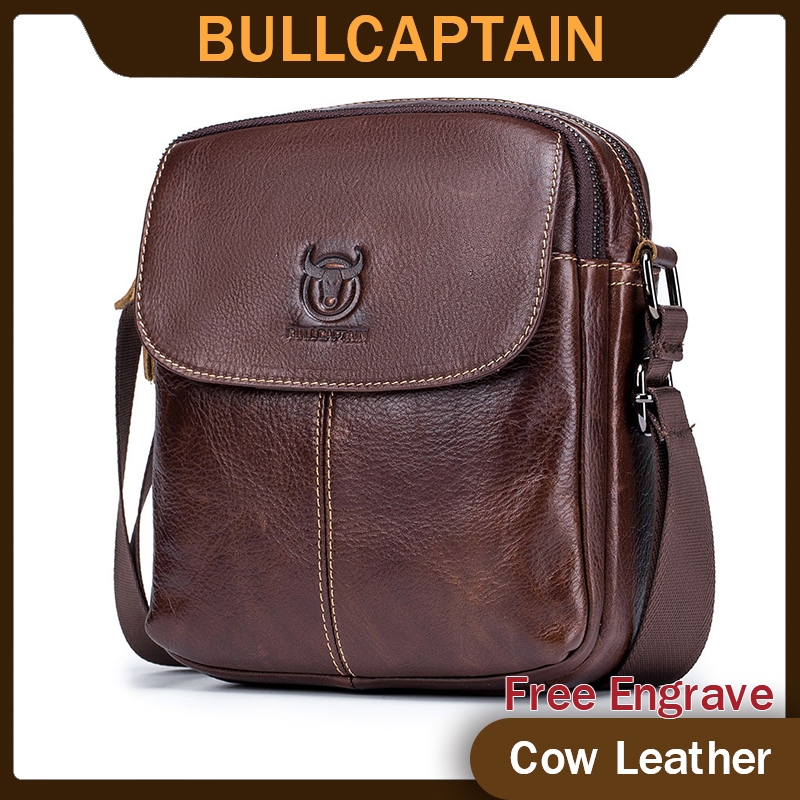 Bullcaptain Bolsa Masculina De Couro Genuíno Casual Na Moda Coreana Com Aba Pequena Esportiva