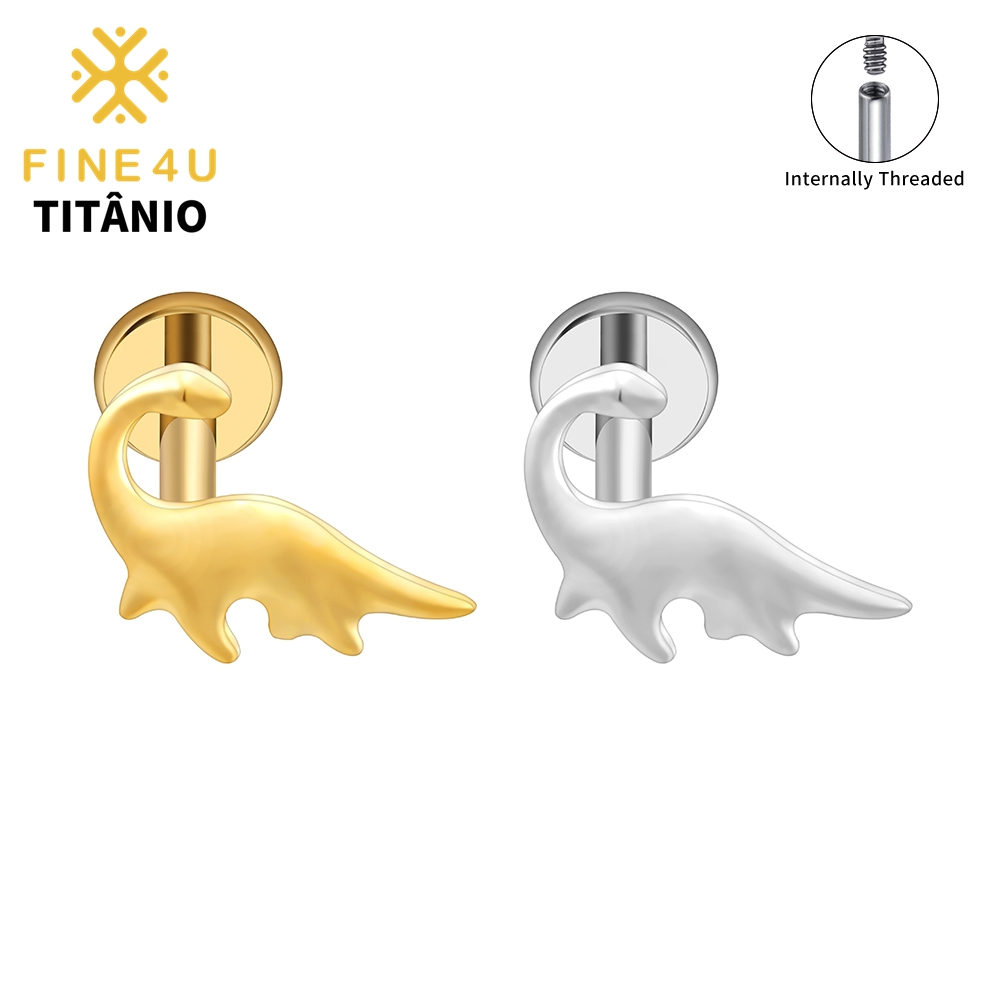 FINE4U Piercing Titânio 100% Dinossauro Orelha Trágus Hélix Conch Cartilagem Lóbulo Hipoalergênico