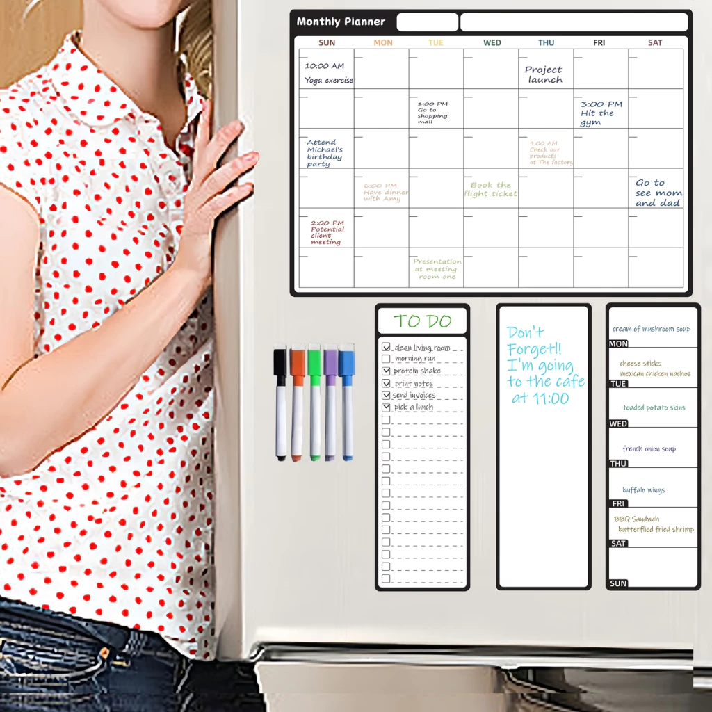 Quadro Magnético Flexível para Planejamento Mensal e Semanal, Calendário Reescritível para Geladeira e Escritório