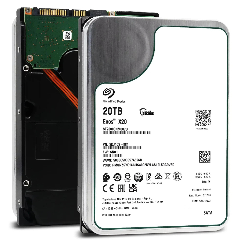Exos X20 7200RPM 3.5 " 20 Tb Disco Rígido Interno ST20000NM007D SATA 6 Gb/s 256 Mb Cache PC De Servidor Empresarial De 3