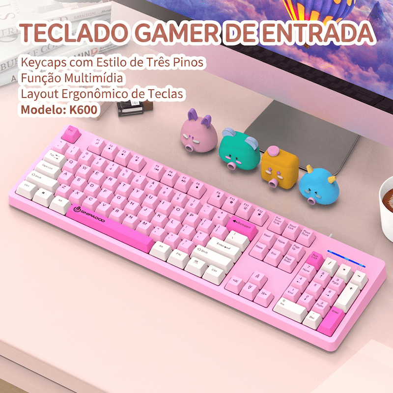Para Quem Trabalha e Joga: Teclado Ergonômico com Teclas Tricolores e Multimídia – Perfeito para Iniciantes em Games