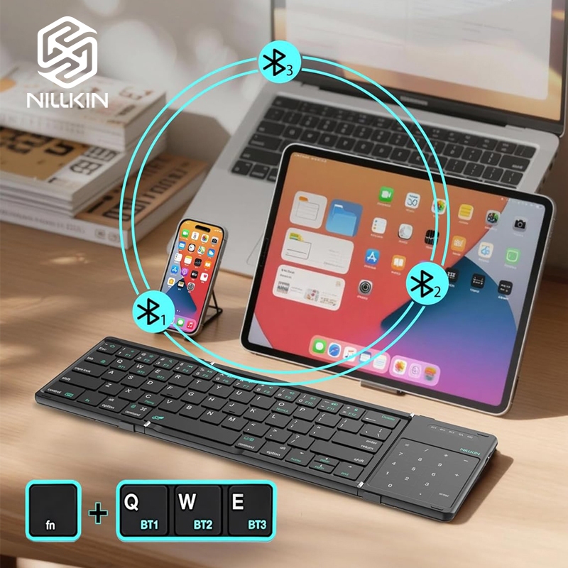 Teclado Bluetooth Dobrável Nillkin Cube Com Touchpad E Numérico-Portátil De 3 Dobras , Conecte 3 Dispositivos De Uma Vez