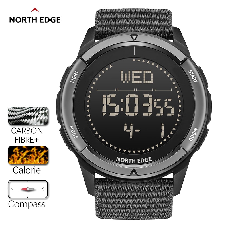 NORTH EDGE ALPS Caixa De Fibra De Carbono Original Homens Bússola Relógio Nylon Verde Correia 50M À Prova D'água