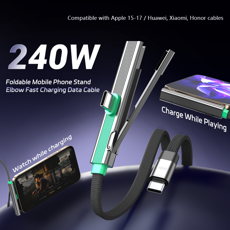 Cabo De Dados De Suporte Angular Tipo c Para De 240 W 1.5 M 90 ° Jogos Cotovelo De Carregamento Rápido E Dobrável Telefo
