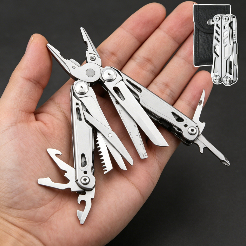 Alicate multifuncional de aço inoxidável 13 em 1, faca + serra, adequado para Camping, escalada, ferramentas EDC portáte em Oferta na Shopee