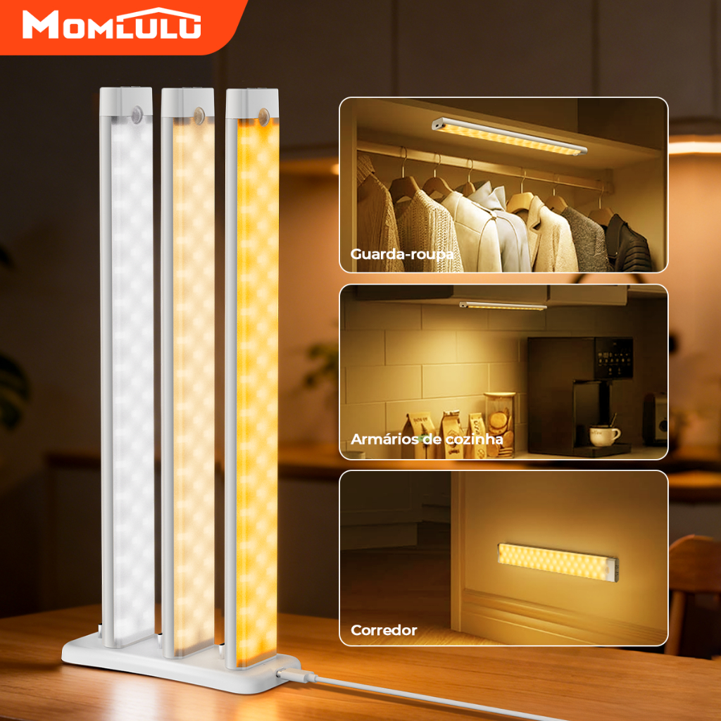 Kit 3 30CM Cabeceira Luminária LED Com Base De Carregamento Sensor Lâmpada Iluminação Ajustável Para Escadas De Cozinha