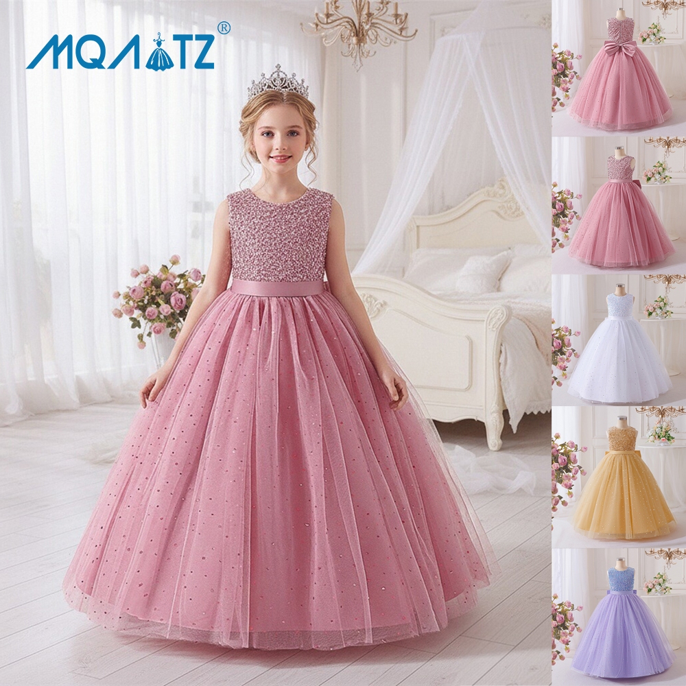 MQATZ Retro Meninas Vestido De Princesa Para Crianças Traje Lantejoulas Vestidos De Festa Elegante Longo Noite LP661