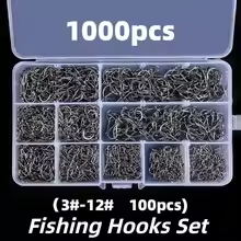 100-1000 Pçs Ganchos De Peixe Com Anzol Farpado Para Isca Caixa De Plástico Kit Água Salgada Ferramentas De Pesca De Doc