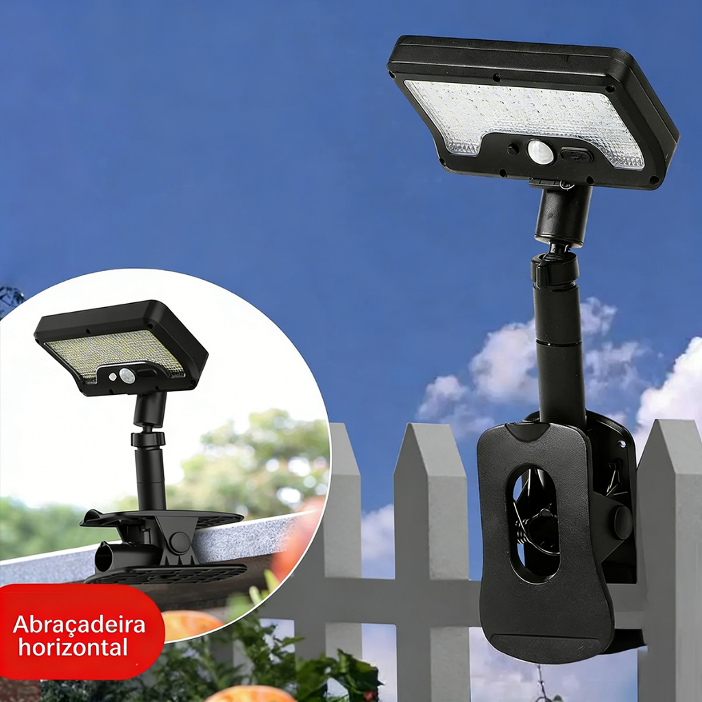 Luminária Solar Parede Carregar LED Luz Branco frio D'Água Sensor Presença 3 funções