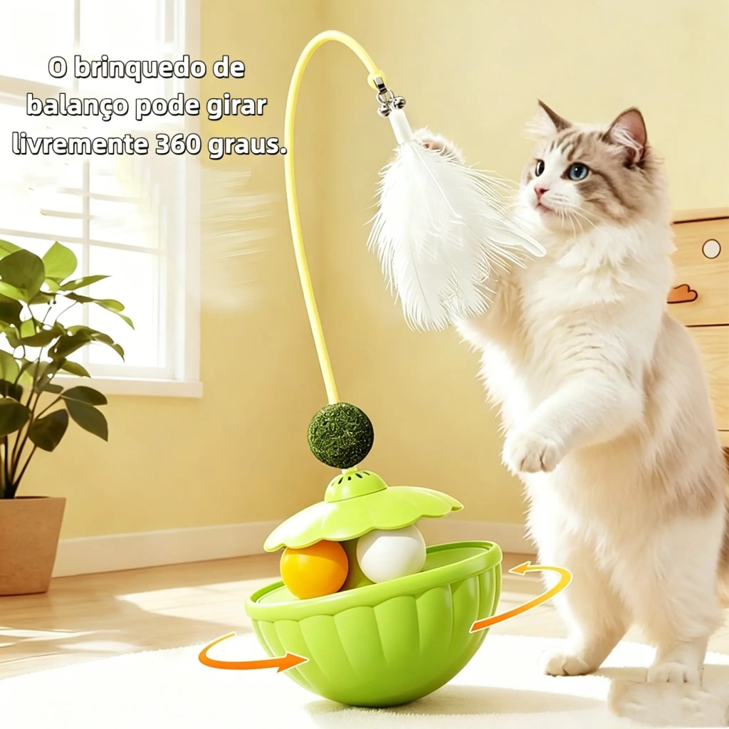 Brinquedos interativos para gatos, com bolas e penas, boneco de gato que rola, brinquedo para provocar João-bobo