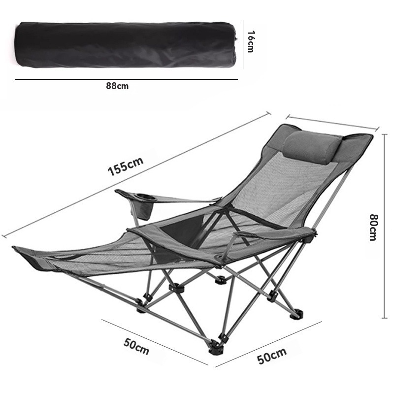Cadeira reclinável dobrável com apoio para os pés removível, tecido Oxford 600D para camping e descanso diurno externo