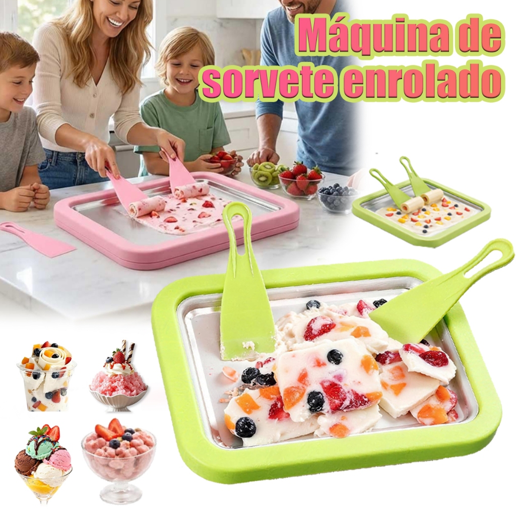 Sorveteria Adulto Infantil Sorvete Na Chapa Instantânea Rolo,Máquina de sorvete enrolado com 2 Espátula