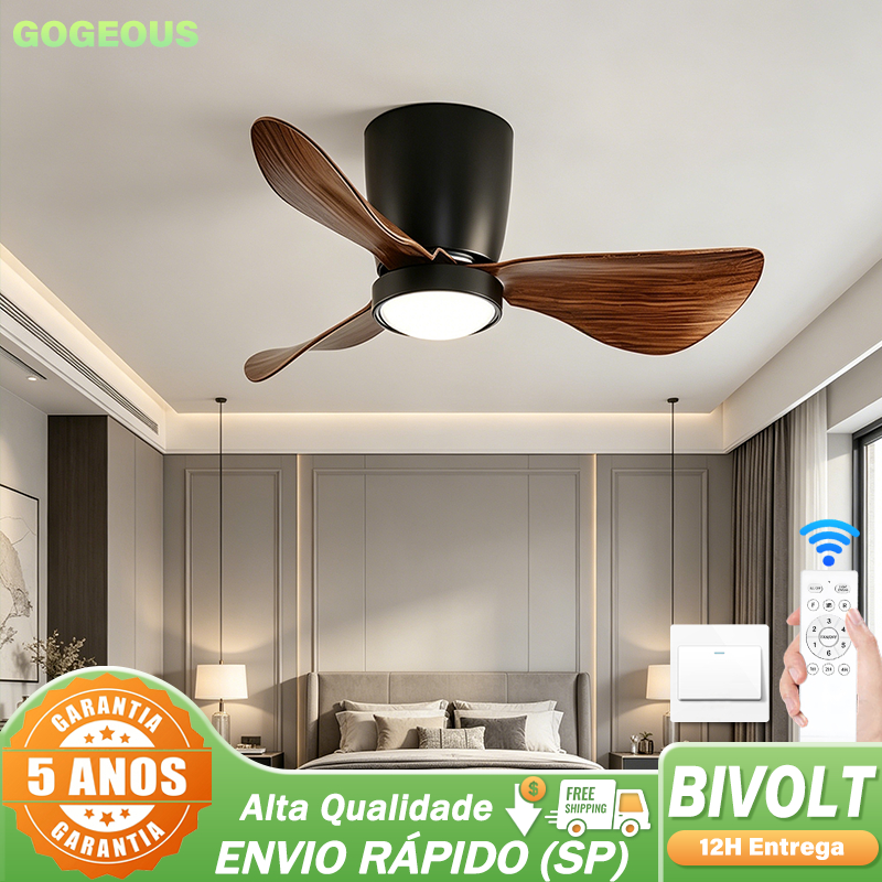 110V-220V Ventilador De Teto Com 3 Cores Lâmpada Controle Remoto Quarto Sala de Estar Motor CC Silencioso