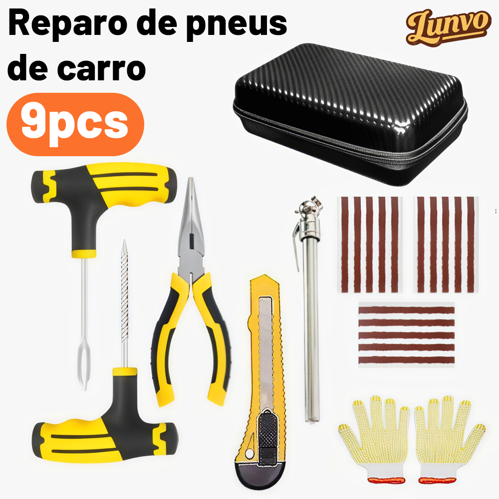 Kit Reparo Conserto Furo Remendo Pneu de Metal Para Carros Motos + Macarrão + Maleta premium 9 Peças Premium