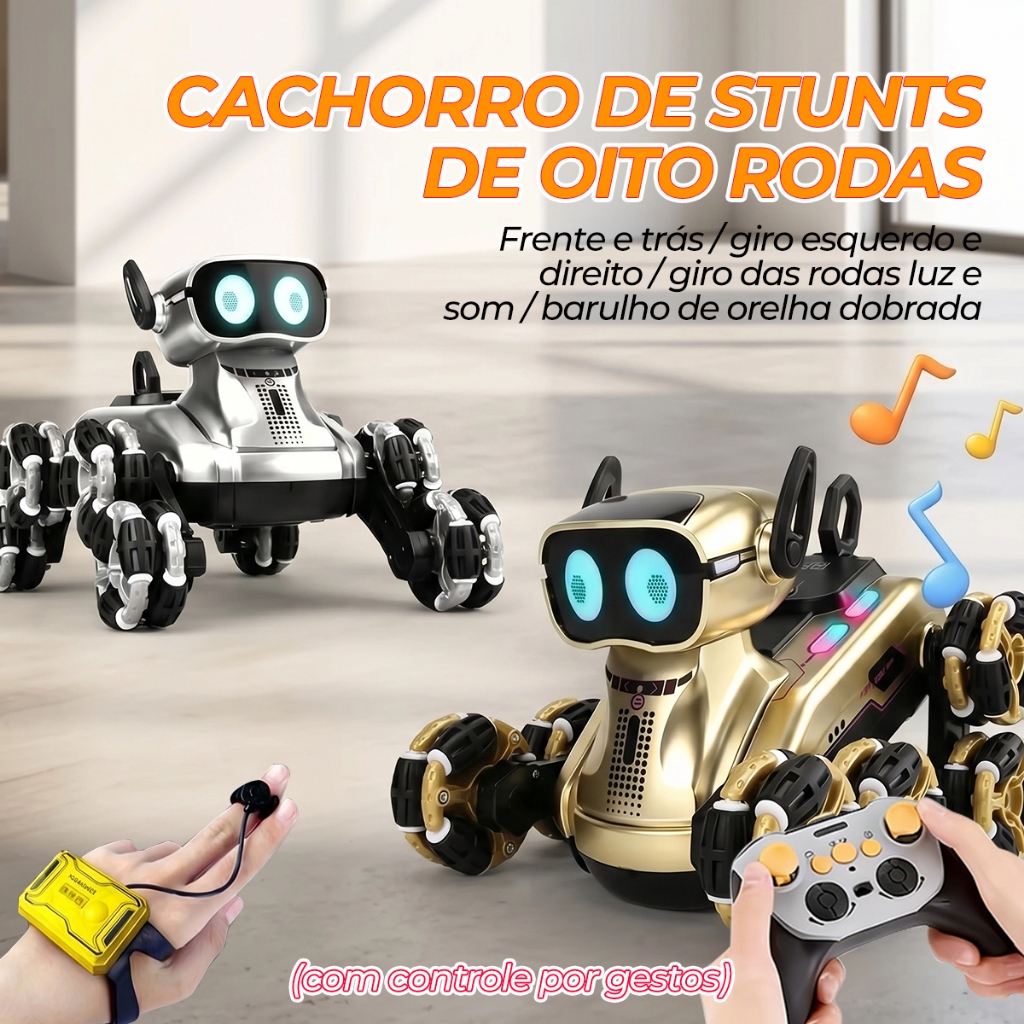 Cão Robô De 8 Rodas Com Sensores Manuais E Controle Remoto