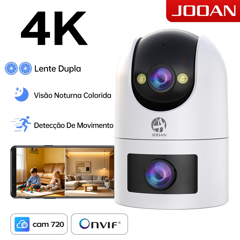 JOOAN Câmera 8MP Ultra HD Dupla Lente WiFi Dual Band IP66 Detecção de Movimento Monitoramento Remoto