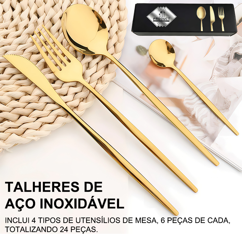 Kit 24 Aço Inoxidável De Dourado Talheres Para Uso Em Casa E Restaurantes