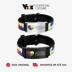Pulseira Infantil De Autismo Personalizada Vnox , De Aço Inoxidável Com Nome De Escultura E Quebra-Cabeça