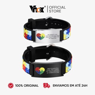 Pulseira Infantil De Autismo Personalizada Vnox , De Aço Inoxidável Com Nome De Escultura E Quebra-Cabeça