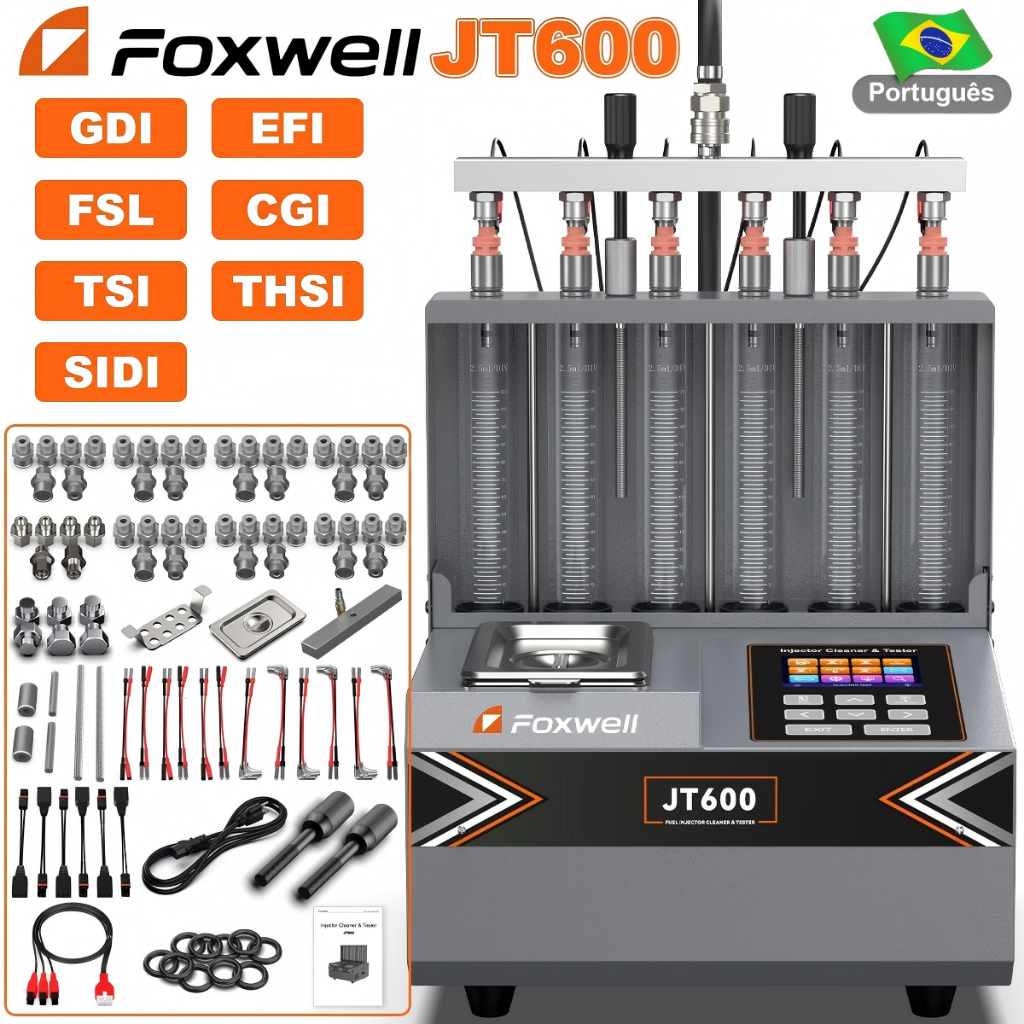 Máquina De Limpeza E Testador De Injetor FOXWELL JT600 GDI EFI FSI, Limpador Ultrassônico de Injeção