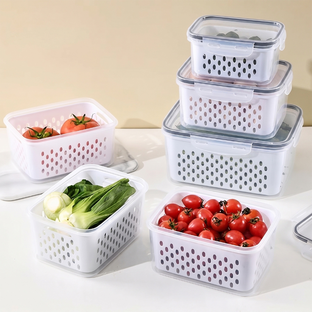 Kit 3 Organizadores Potes Hermetico para Geladeira 850ML/1750ML/3300ML Alimentos e Vegetais